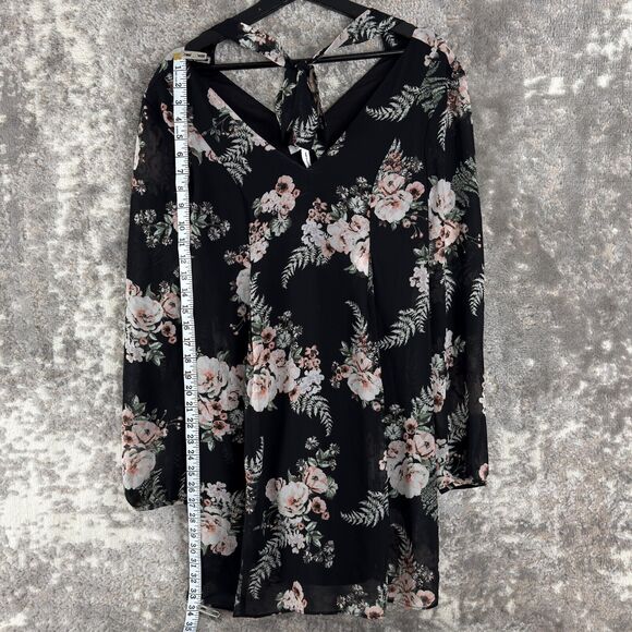 BCBGeneration Womens Size XS Floral Semi Sheer V Neck Blouse Black Pink Top - Picture 4 of 11